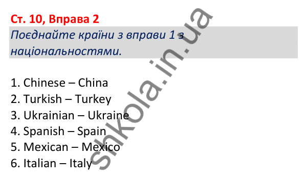 Відповідь до вправи 2, сторінка 10 - ГДЗ Робочий зошит Англійська мова 5 клас Коста (Голкомб) 2022