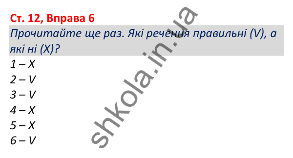 Відповідь до вправи 6, сторінка 12 - ГДЗ Робочий зошит Англійська мова 5 клас Коста (Голкомб) 2022
