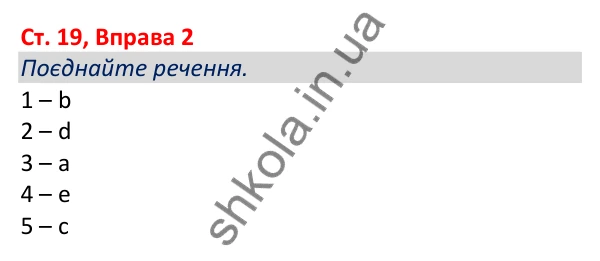Відповідь до вправи 2, сторінка 19 - ГДЗ Робочий зошит Англійська мова 5 клас Коста (Голкомб) 2022