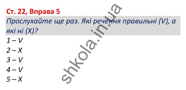 Відповідь до вправи 5, сторінка 22 - ГДЗ Робочий зошит Англійська мова 5 клас Коста (Голкомб) 2022