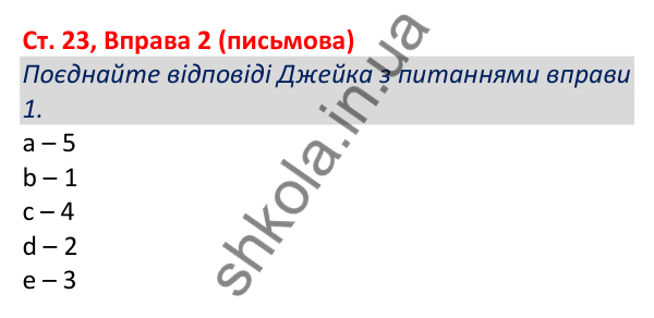 Відповідь до вправи 2 (письмова), сторінка 23 - ГДЗ Робочий зошит Англійська мова 5 клас Коста (Голкомб) 2022
