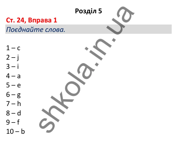 Відповідь до вправи 1, сторінка 24 - ГДЗ Робочий зошит Англійська мова 5 клас Коста (Голкомб) 2022