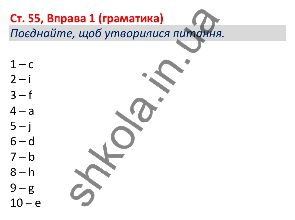 Відповідь до вправи 1 (граматика), сторінка 55 - ГДЗ Робочий зошит Англійська мова 5 клас Коста (Голкомб) 2022