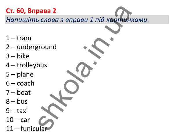 Відповідь до вправи 2, сторінка 60 - ГДЗ Робочий зошит Англійська мова 5 клас Коста (Голкомб) 2022