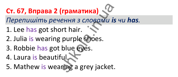 Відповідь до вправи 2 (граматика), сторінка 67 - ГДЗ Робочий зошит Англійська мова 5 клас Коста (Голкомб) 2022