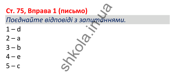 Відповідь до вправи 1 (письмо), сторінка 75 - ГДЗ Робочий зошит Англійська мова 5 клас Коста (Голкомб) 2022