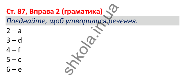 Відповідь до вправи 2 (граматика), сторінка 87 - ГДЗ Робочий зошит Англійська мова 5 клас Коста (Голкомб) 2022