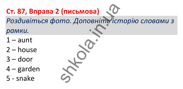 Відповідь до вправи 2 (письмова), сторінка 87 - ГДЗ Робочий зошит Англійська мова 5 клас Коста (Голкомб) 2022
