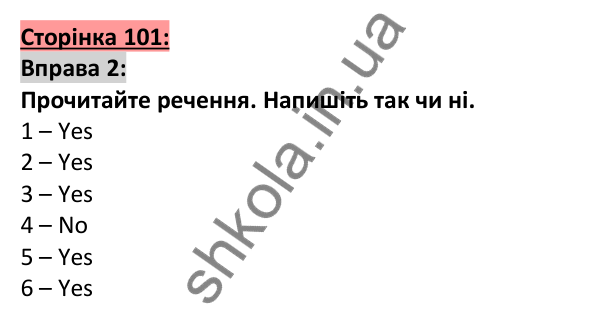 Відповідь до вправи 2, сторінка 101 - ГДЗ Англійська мова 5 клас Коста 2022
