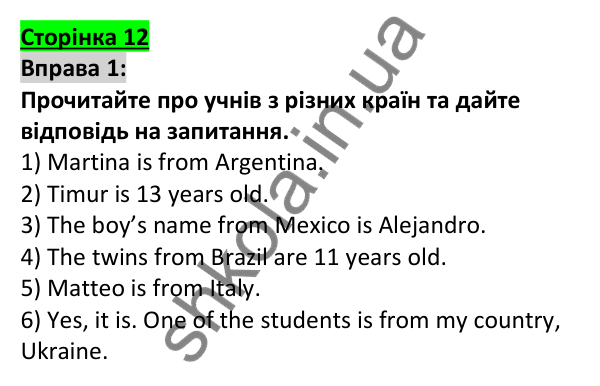 Відповідь до вправи 1, сторінка 12 - ГДЗ Англійська мова 5 клас Коста 2022