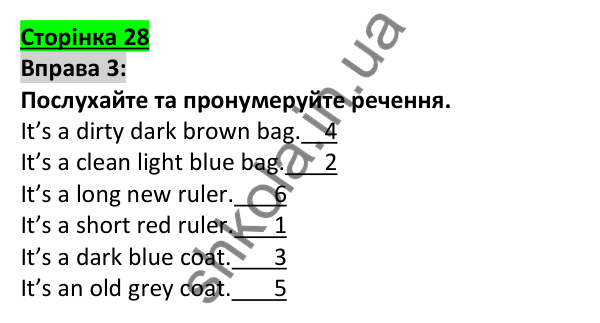Відповідь до вправи 3, сторінка 28 - ГДЗ Англійська мова 5 клас Коста 2022
