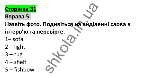 Відповідь до вправи 5, сторінка 31 - ГДЗ Англійська мова 5 клас Коста 2022