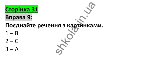 Відповідь до вправи 9, сторінка 31 - ГДЗ Англійська мова 5 клас Коста 2022