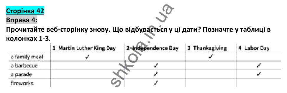 Відповідь до вправи 4, сторінка 42 - ГДЗ Англійська мова 5 клас Коста 2022