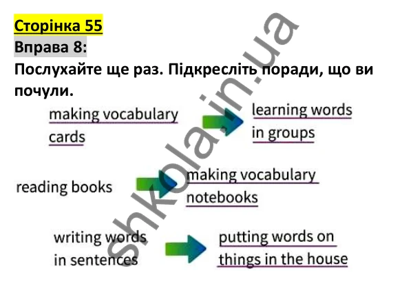 Відповідь до вправи 8, сторінка 55 - ГДЗ Англійська мова 5 клас Коста 2022