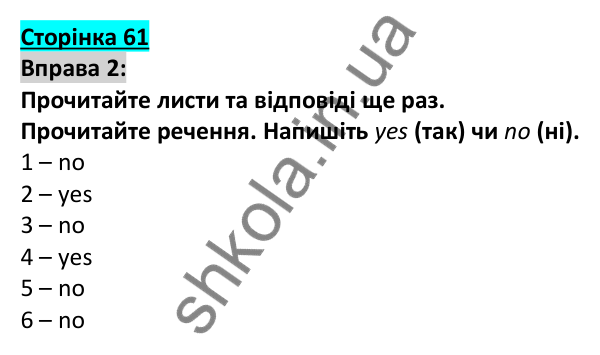 Відповідь до вправи 2, сторінка 61 - ГДЗ Англійська мова 5 клас Коста 2022