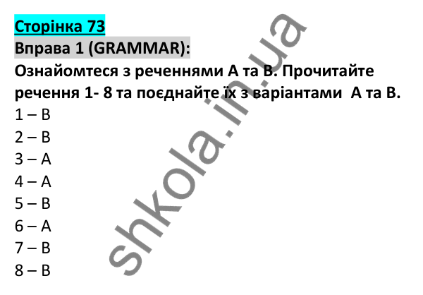 Відповідь до вправи 1, сторінка 73 - ГДЗ Англійська мова 5 клас Коста 2022