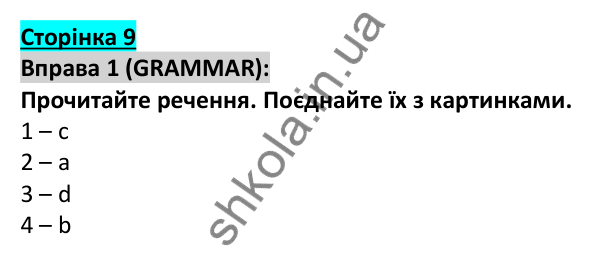 Відповідь до вправи 1, сторінка 9 - ГДЗ Англійська мова 5 клас Коста 2022