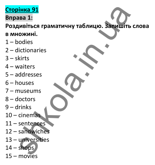 Відповідь до вправи 1, сторінка 91 - ГДЗ Англійська мова 5 клас Коста 2022