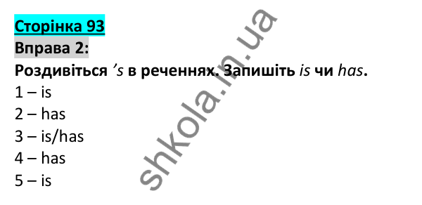 Відповідь до вправи 2, сторінка 93 - ГДЗ Англійська мова 5 клас Коста 2022