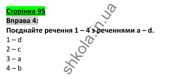 Відповідь до вправи 4, сторінка 95 - ГДЗ Англійська мова 5 клас Коста 2022