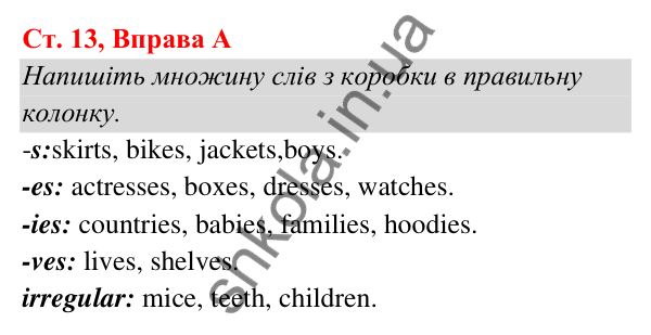Ст. 13, Впр. A Відповідь до завдання Вправа A, сторінка 13 - ГДЗ Англійська мова 5 клас Мітчелл 2022 граматика