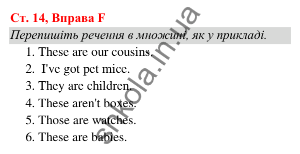 Ст. 14, Впр. F Відповідь до завдання Вправа F, сторінка 14 - ГДЗ Англійська мова 5 клас Мітчелл 2022 граматика