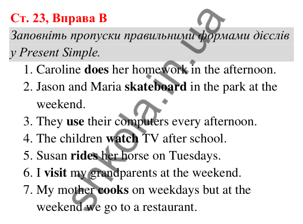 Ст. 23, Впр. B Відповідь до завдання Вправа B, сторінка 23 - ГДЗ Англійська мова 5 клас Мітчелл 2022 граматика