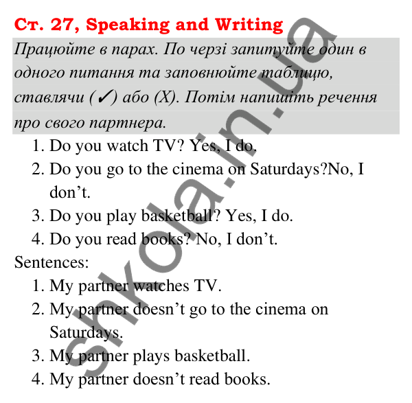 Ст. 27, Speaking and Writing Відповідь до завдання Speaking and Writing, сторінка 27 - ГДЗ Англійська мова 5 клас Мітчелл 2022 граматика