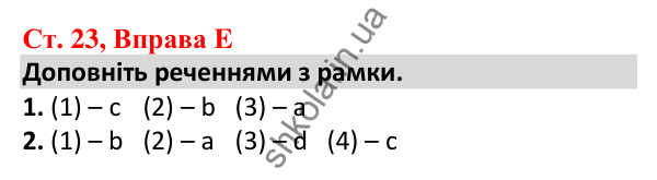 Відповідь до вправи E, сторінка 23 - ГДЗ Робочий зошит Англійська мова 5 клас Мітчелл 2022