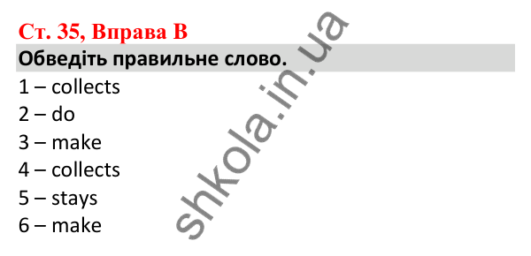 Відповідь до вправи B, сторінка 35 - ГДЗ Робочий зошит Англійська мова 5 клас Мітчелл 2022