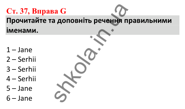 Відповідь до вправи G, сторінка 37 - ГДЗ Робочий зошит Англійська мова 5 клас Мітчелл 2022