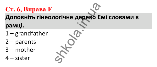 Відповідь до вправи F, сторінка 6 - ГДЗ Робочий зошит Англійська мова 5 клас Мітчелл 2022