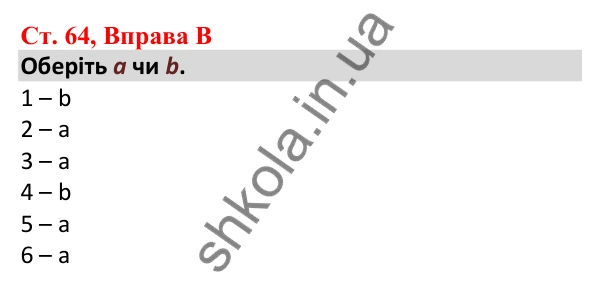 Відповідь до вправи B, сторінка 64 - ГДЗ Робочий зошит Англійська мова 5 клас Мітчелл 2022
