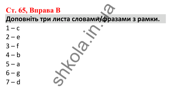 Відповідь до вправи B, сторінка 65 - ГДЗ Робочий зошит Англійська мова 5 клас Мітчелл 2022