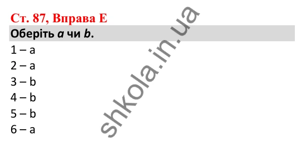 Відповідь до вправи E, сторінка 87 - ГДЗ Робочий зошит Англійська мова 5 клас Мітчелл 2022