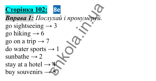 Відповідь до завдання Вправа №1, сторінка 102 - ГДЗ Англійська мова 5 клас Мітчелл
