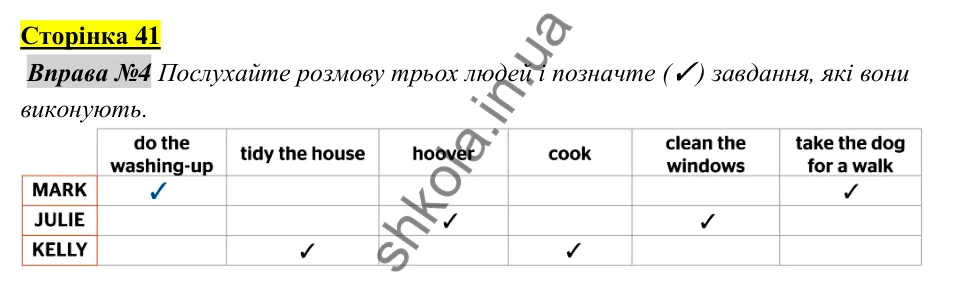 Відповідь до завдання Вправа №4, сторінка 41 - ГДЗ Англійська мова 5 клас Мітчелл