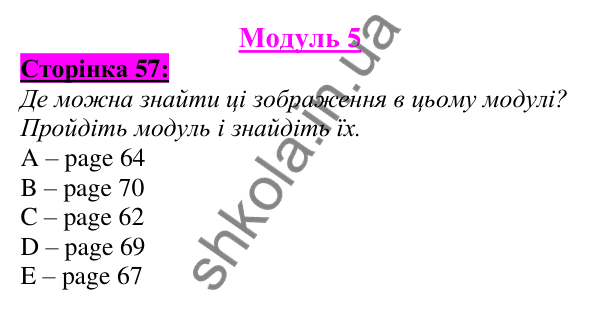 Відповідь до завдання Модуль 5, сторінка 57 - ГДЗ Англійська мова 5 клас Мітчелл