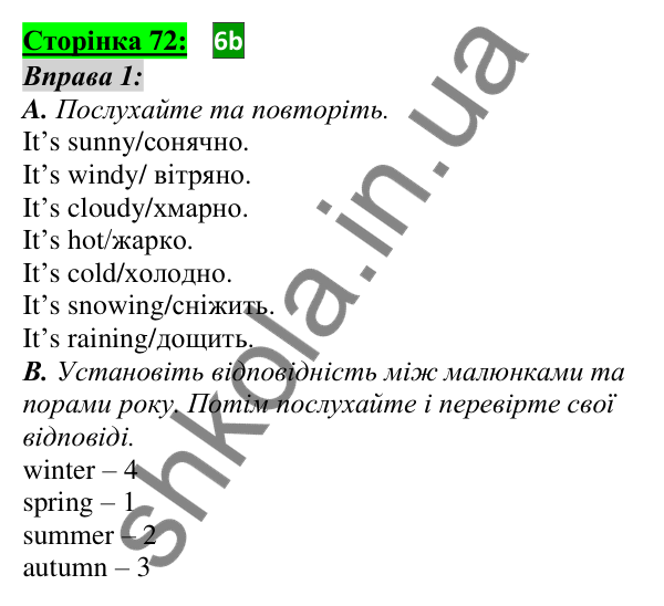 Відповідь до завдання Вправа №1, сторінка 72 - ГДЗ Англійська мова 5 клас Мітчелл