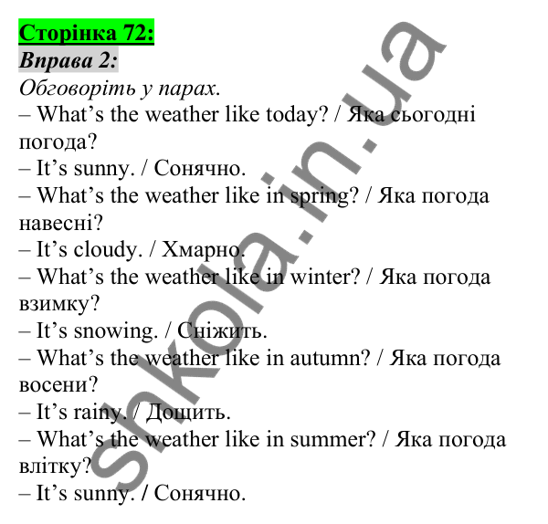 Відповідь до завдання Вправа №2, сторінка 72 - ГДЗ Англійська мова 5 клас Мітчелл