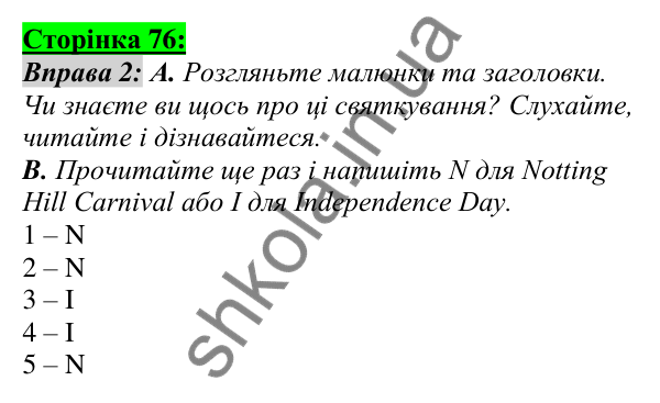 Відповідь до завдання Вправа №2, сторінка 76 - ГДЗ Англійська мова 5 клас Мітчелл