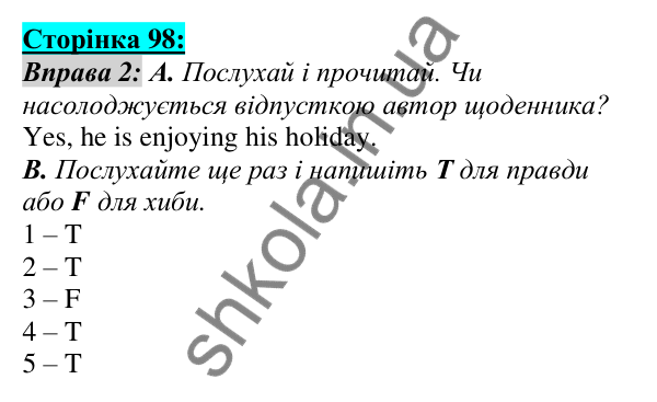 Відповідь до завдання Вправа №2, сторінка 98 - ГДЗ Англійська мова 5 клас Мітчелл