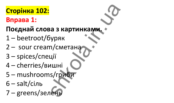 Відповідь до вправи 1, сторінка 102 - ГДЗ Англійська мова 5 клас Задорожна 2022