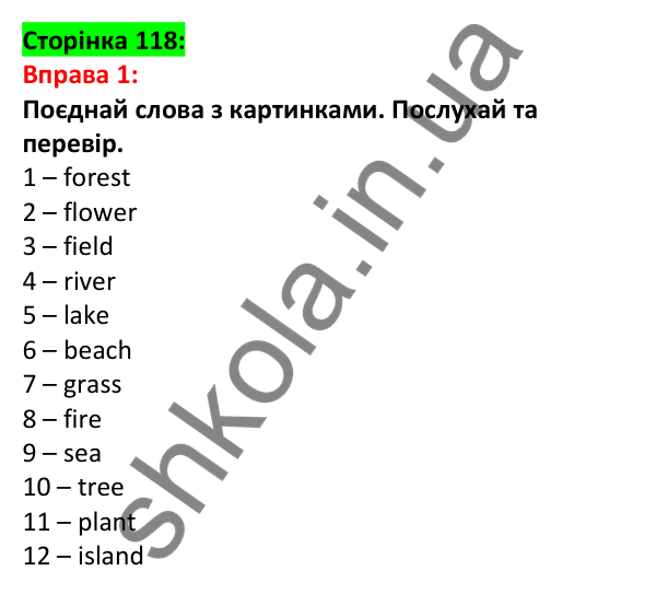 Відповідь до вправи 1, сторінка 118 - ГДЗ Англійська мова 5 клас Задорожна 2022
