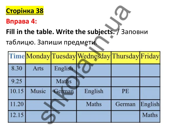 Відповідь до вправи 4, сторінка 38 - ГДЗ Англійська мова 5 клас Задорожна 2022