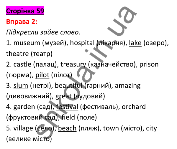 Відповідь до вправи 2, сторінка 59 - ГДЗ Англійська мова 5 клас Задорожна 2022