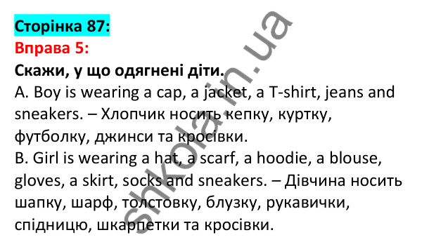 Відповідь до вправи 5, сторінка 87 - ГДЗ Англійська мова 5 клас Задорожна 2022
