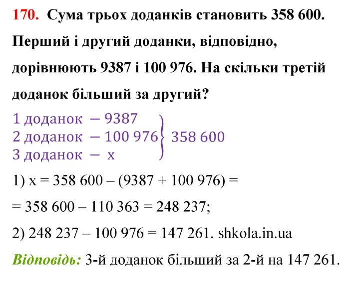 Відповідь до завдання № 170 - ГДЗ Математика 5 клас Бевз 2022