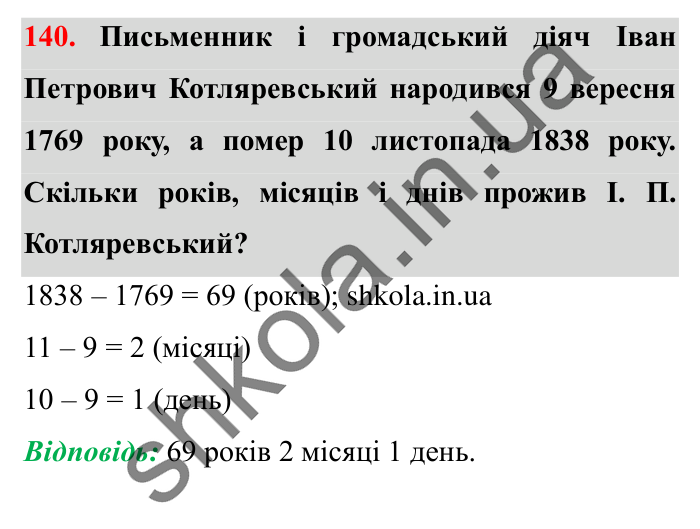 Завдання № 140 Відповідь до завдання № 140 - ГДЗ Математика 5 клас Істер 2022